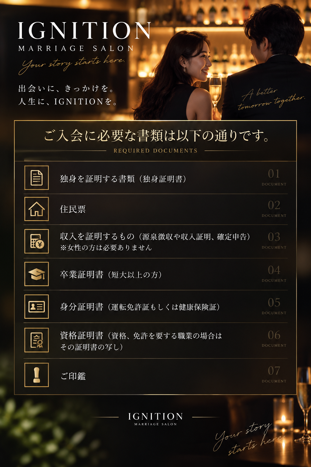 IGNITION MARRIAGE SALON ご入会に必要な書類